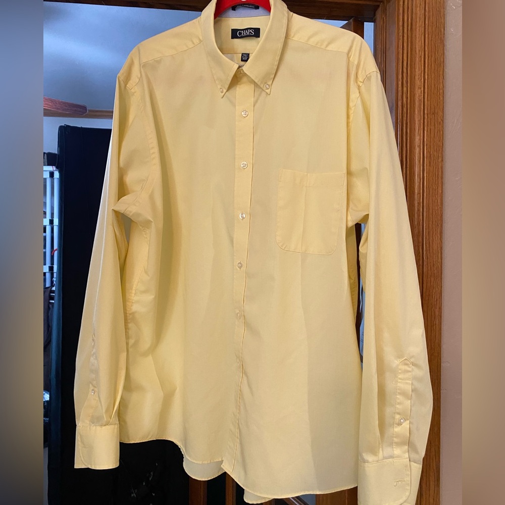 Chaps Mens Classic Fit Twill Shirt Wrinkle Free Button Sz 17-17.5 36-37 …